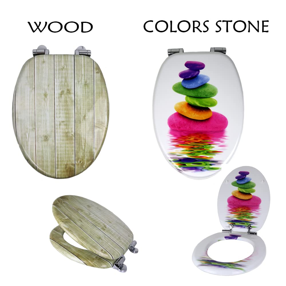 OGOMONDO Sedile Wc Copri Water Universale Frizionato Colorato Fantasia MDF Chiusura Rallentata