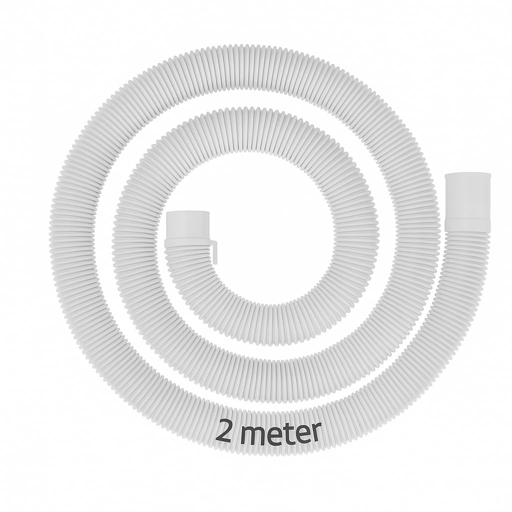 SBD 2 Meter easyfit Top load Fully/Semi Load Washing Machine Outlet Drain Waste Water Hose Flexible Hose Pipe| Corrugated Leakagefree Flexible Drain Outlet Pipe (Pack Of 1) (White, 2Mtr)