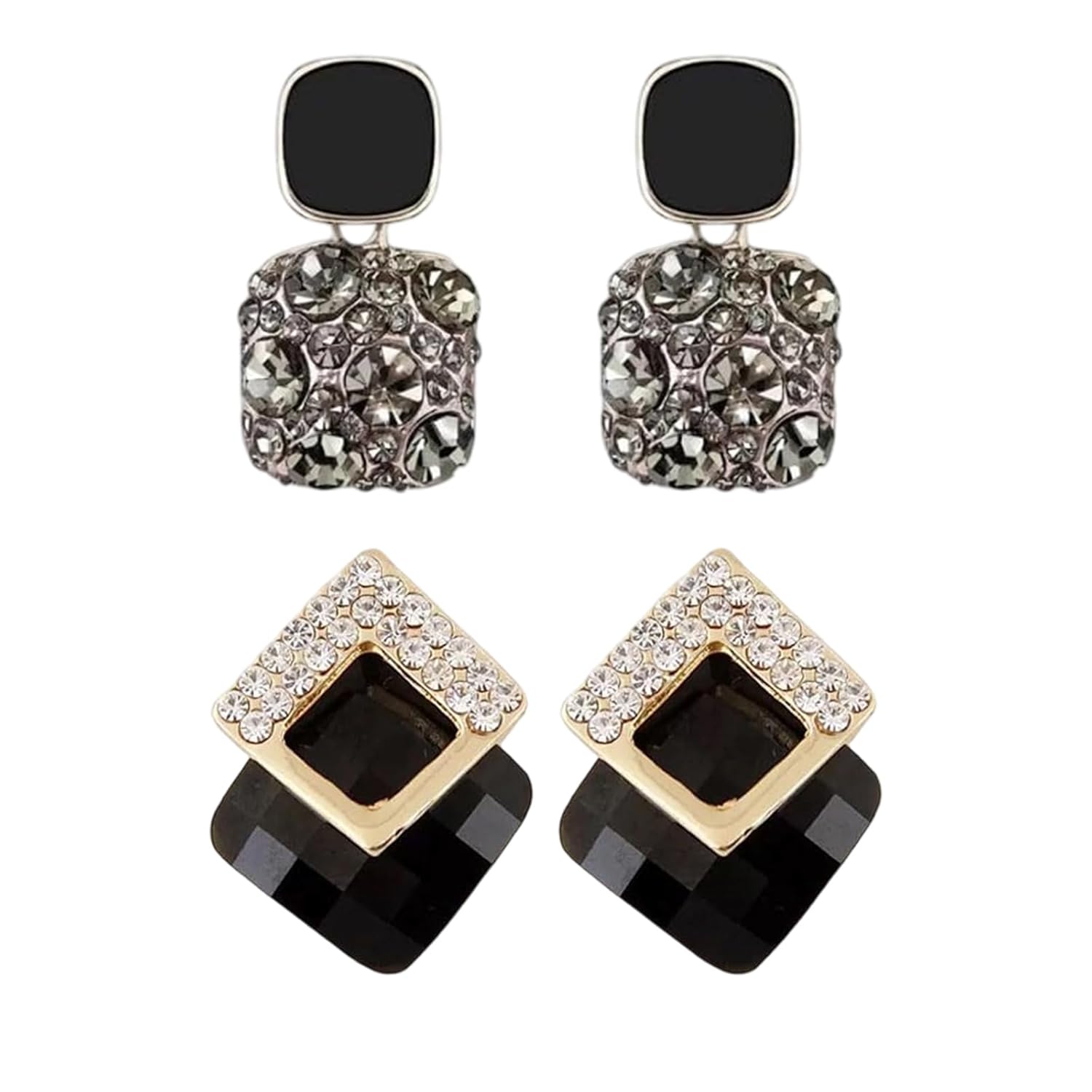 2Pairs Black Earrings For Women Fashion, Women’S Black Grey Golden White Square Shape Ear Earrings, Earrings For Women Stylish 2Pairs Black Earrings For Women Fashion, Women’S Black Grey Golden White Square Shape Ear Earrings, Earrings For Women Stylish