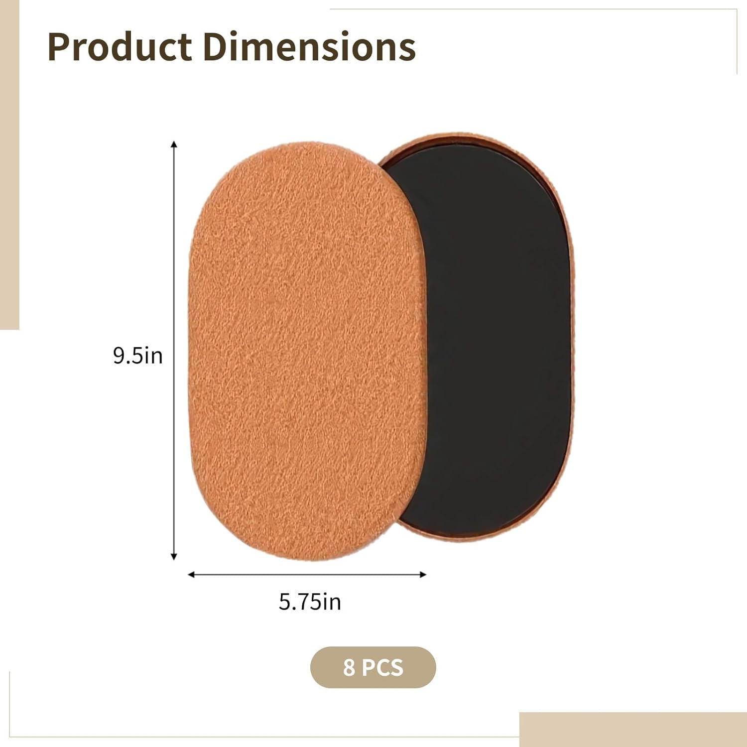 8-Piece Furniture Sliders for Heavy Loads, Oval Felt Pads 9.5 in X 5.75 in (24 Cm X 14.5 Cm), Easy Moving Floor Protection