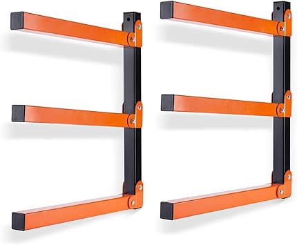 3-Tier Lumber Storage Rack Heavy Duty Wall Mounted, Wood Organizer Shelves for Wall Storage, Garage Storage Organization - Indoor & Outdoor Use Orange - 2 Pack