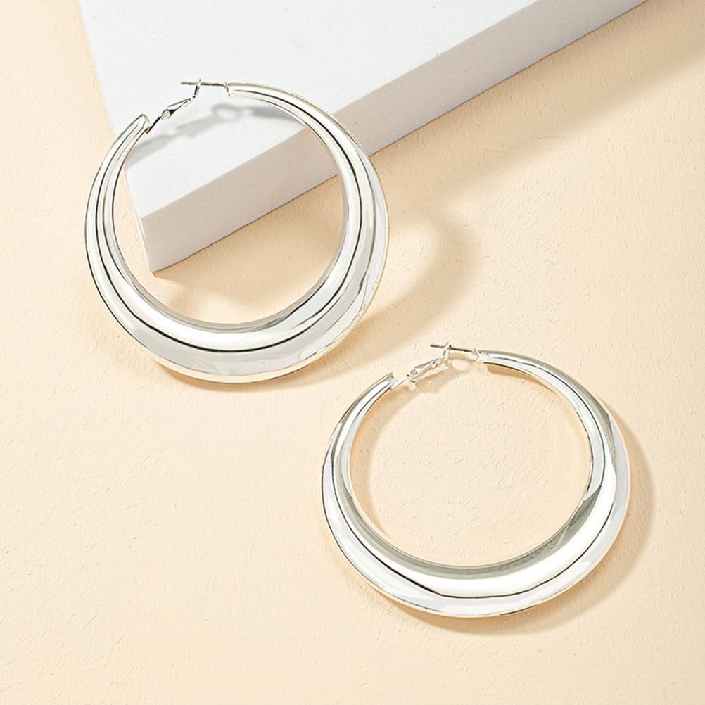 Chunky Gold Large Hoop Earrings for Women, Dainty 14K Gold Big Circle Round Statement Earrings Silver Trendy Thick Hoops Ear Jewelry for Anniversary - Image 7