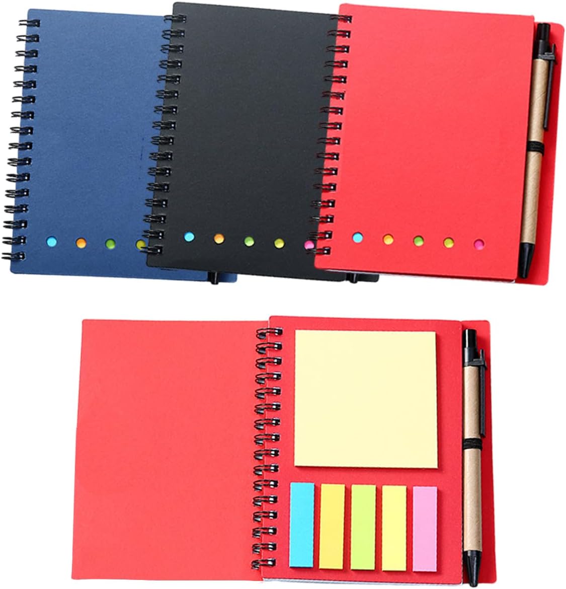 Ncozwo Small Spiral Notebook with Pen A5 Lined Notepad With Sticky Notes Mini Notebooks Set For Work Study And Notes(4.5 * 5.5Inch, 3 Pack)