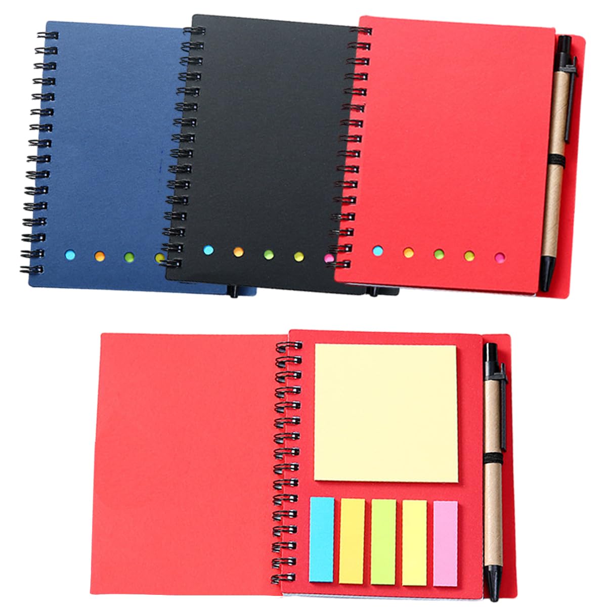 Ncozwo Small Spiral Notebook with Pen A5 Lined Notepad With Sticky Notes Mini Notebooks Set For Work Study And Notes(4.5 * 5.5Inch, 3 Pack)