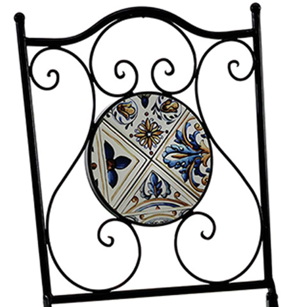 Sedia in ferro battuto richiudibile con seduta in ceramica decorazione mosaico elegante da giardino terrazzo interno esterno