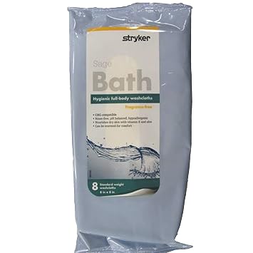Sage Bath 7989 Pack of 8 Cleansing Washcloths Fragrance & Rinse Free Standard Weight