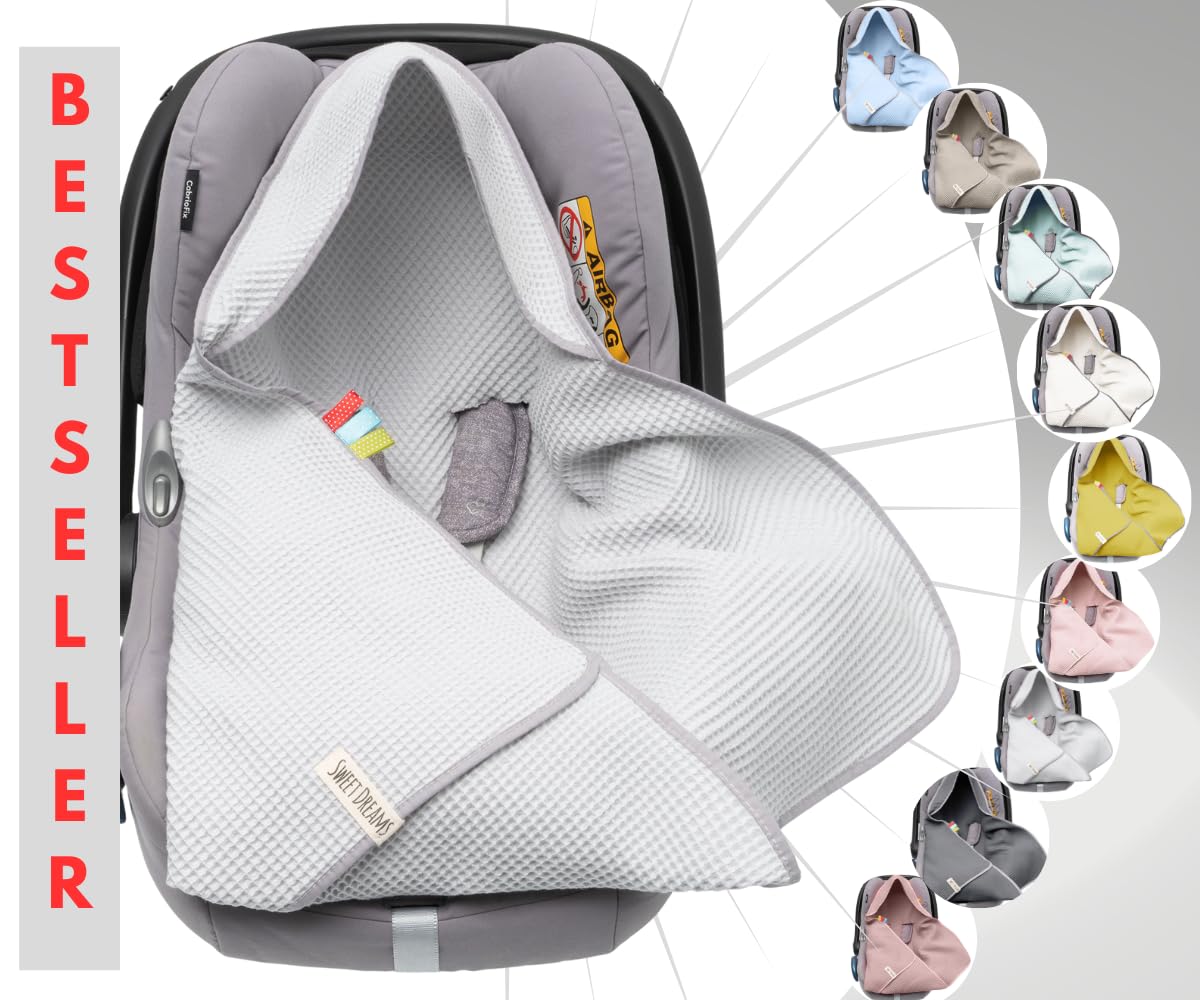 Coperta in tessuto a nido d'ape, per l'estate, 100% cotone, per seggiolino auto, coperta per passeggini, ad esempio Maxi Cosi rosa, beige, cintura a 3 punti (38) (Grigio)
