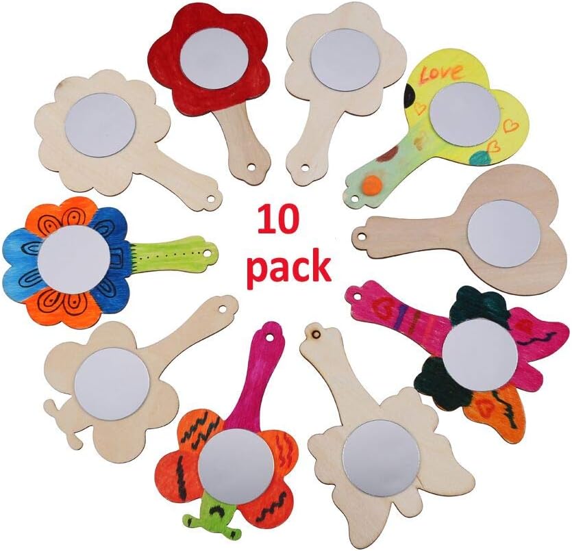 XSMNER 10pcs Creative DIY White Wood Mold Mirror Painting Handmade Craft Kids Toys Trinket Material Funny Craft Toys