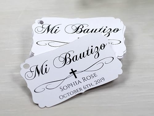 Personalized Mi Bautizo Favor Tags (Set of 12) (White)