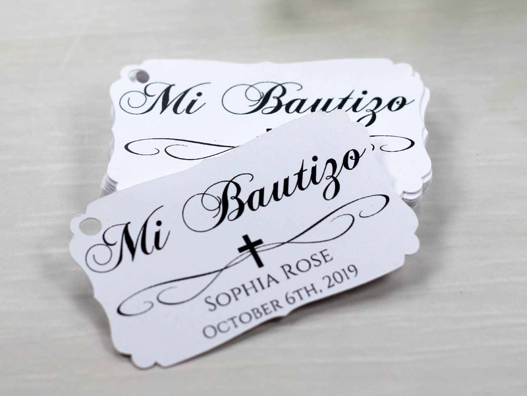 Personalized Mi Bautizo Favor Tags (Set of 12) (White)