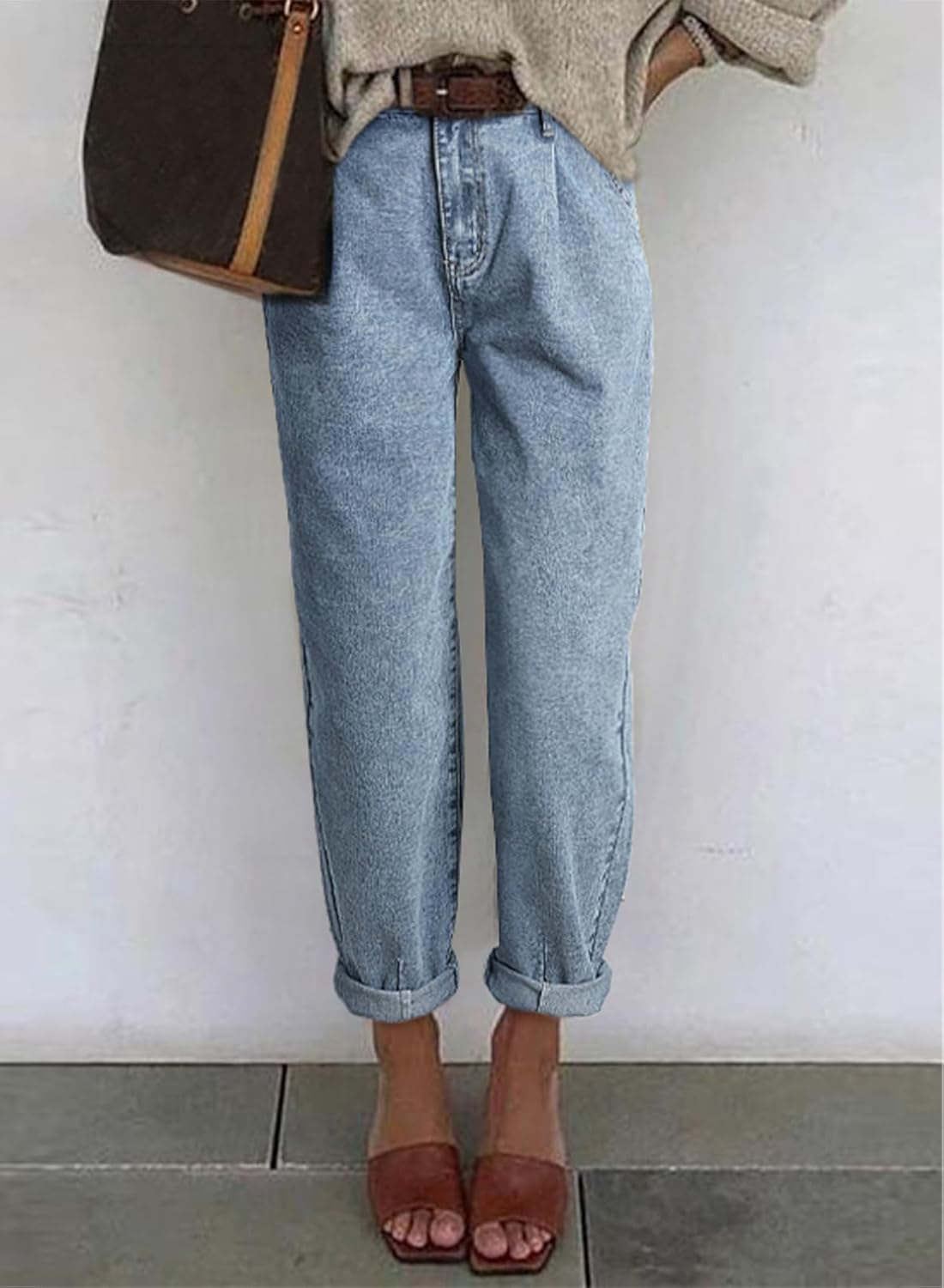 Size 4 Astylish Womens High Waisted Baggy Jeans Boyfriend Cropped Loose Denim Pants