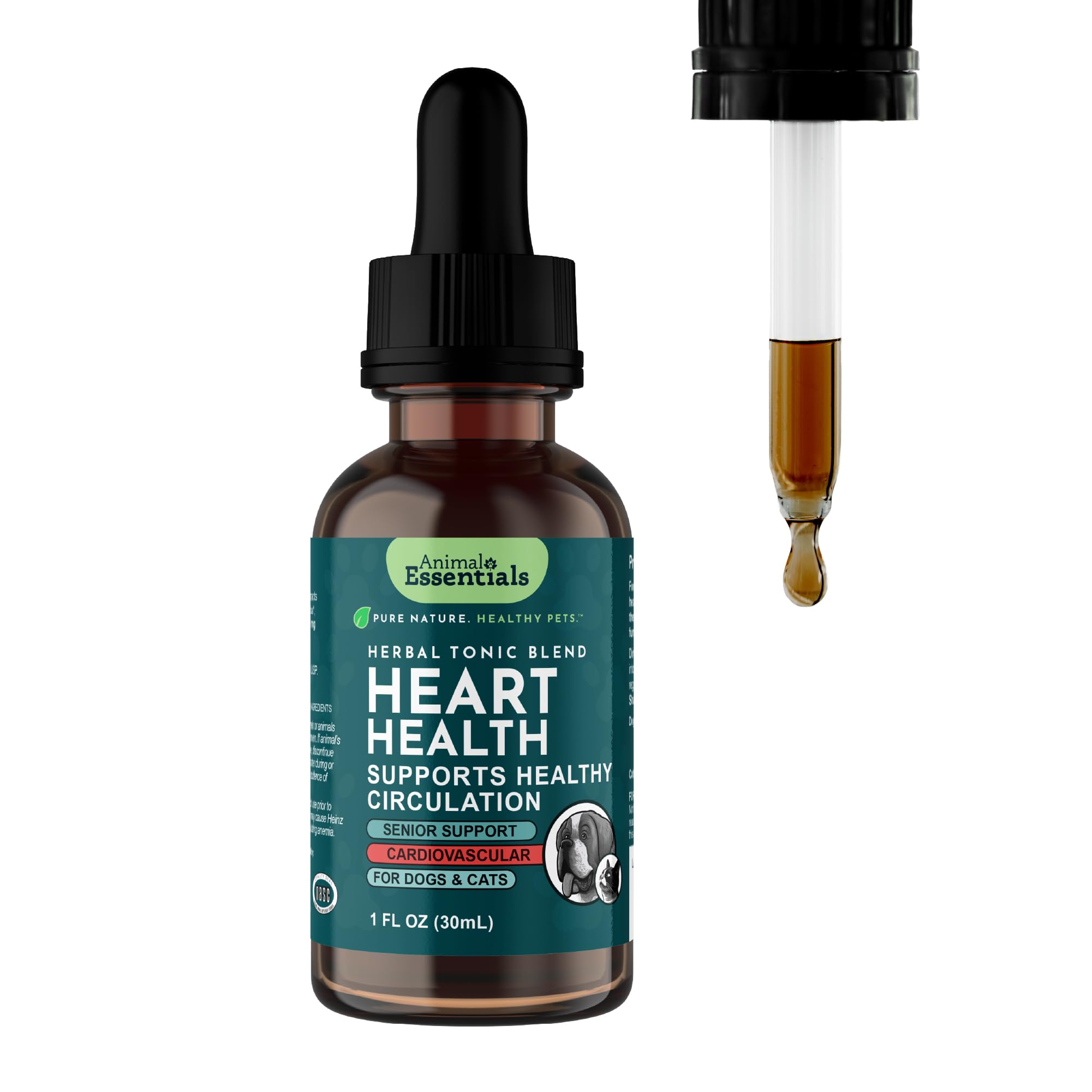 Animal Essentials Heart Health for Dogs & Cats - Cardiovascular Support Supplement, Healthy Heart, Organic Hawthorn Berry, Herbal Tincture - 1 Fl Oz