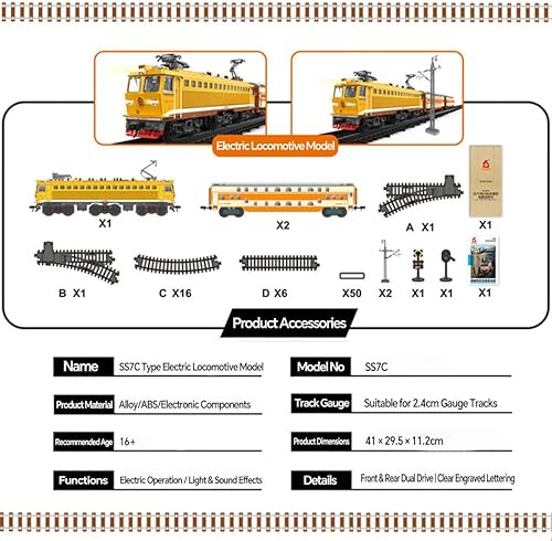Miniatura 2 de SS7C - Juego de tren eléctrico de aleación de metal con vagones de pasajeros y pista larga, modelo de tren de vapor vintage con luces y efectos de