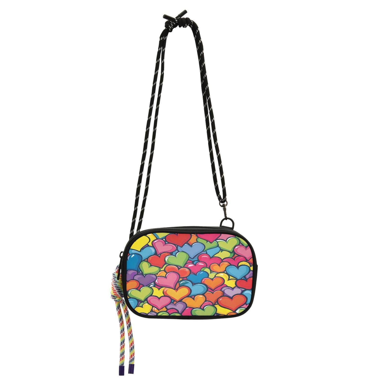 Women's Lightweight Crossbody Phone Purse with Adjustable Strap, Mini Nylon Wallet Bag for Essential Daily Carry, Hands-Free Travel Wallet for Cards Cash Keys, Heart (1)