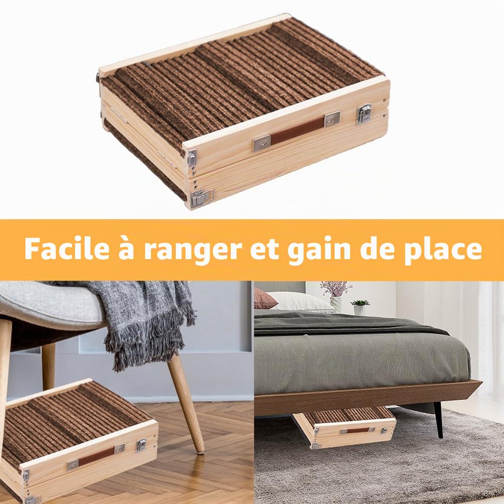 Rampe d'escalade pour chien réglable pliable 81,3 cm bois tapis antidérapant pour petits chiens