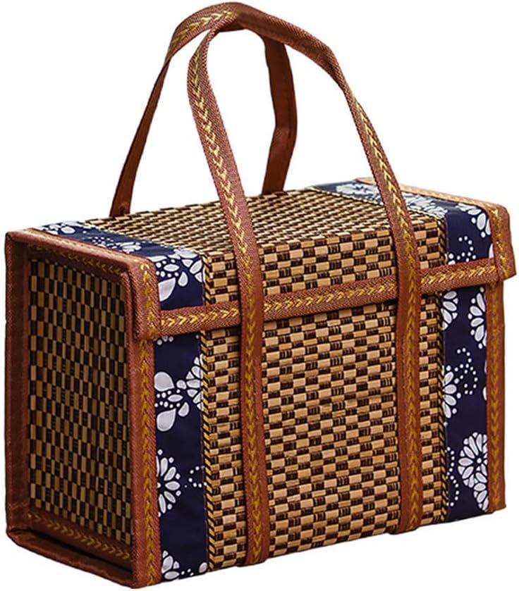 Basket Picnic Woven Baskets Wicker Storage Folding Fruit Handle Handles Shopping Hamper Market Foldable Lid