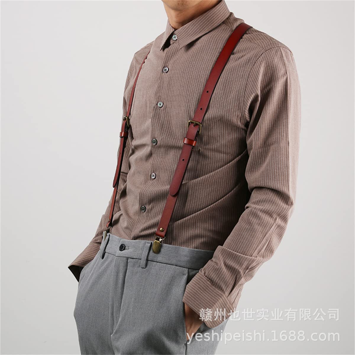 Bretelle nascoste da uomo, Bretelle in pelle da uomo 2-2,3 cm Y sul retro con clip design multicolore