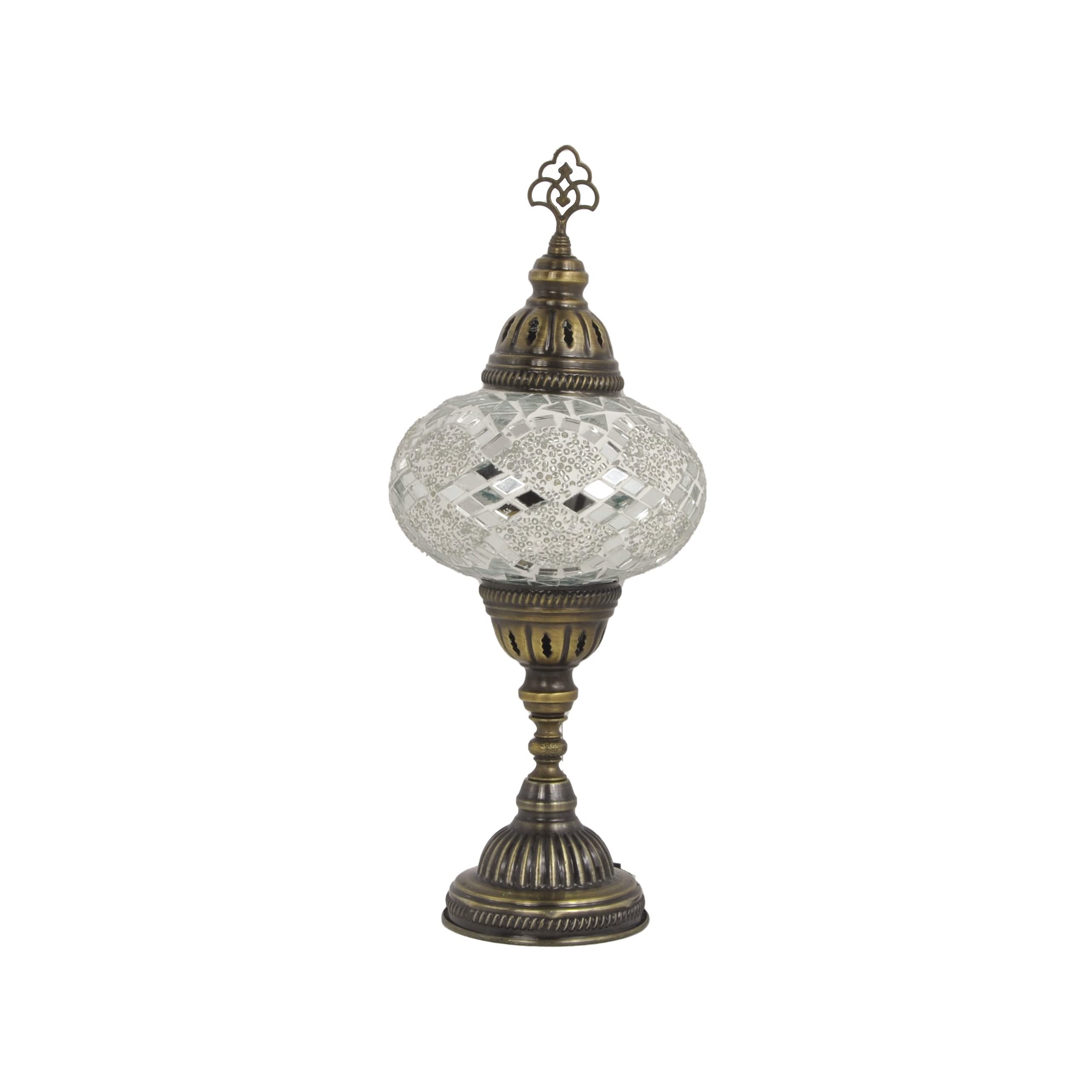 MOSLAND HOME 10 Variation Turkish Lamp Mosaic Table Lamps | Turkish Moroccan Lamp with Bronze Base | Handmade Tiffany Night Lamp | Mosaic Glass Bedside Night Lamp with Led Bulb (White)