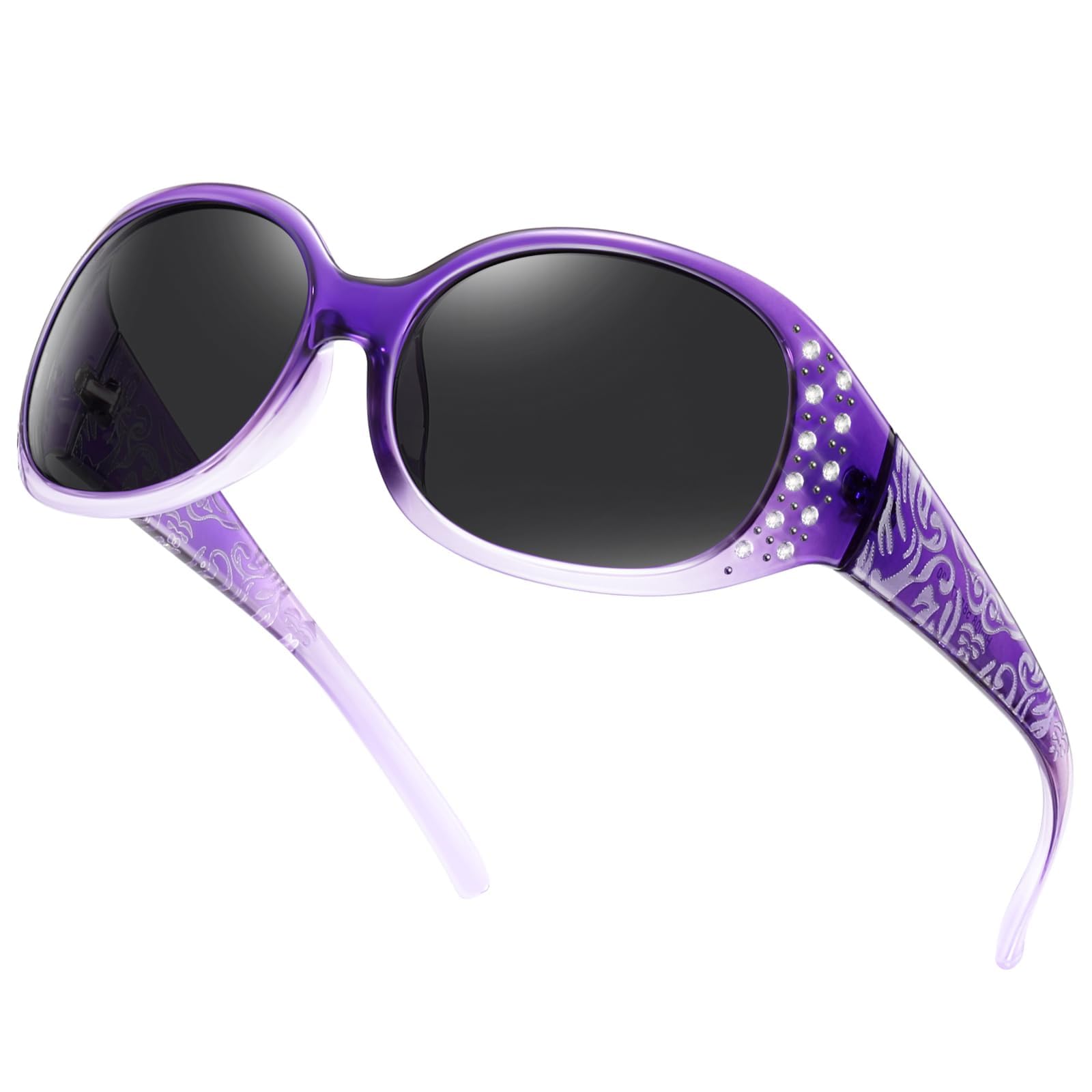 HAOLOTA Polarized Sunglasses for Women Rhinestone Wrap Around Sunglasses with UV400 Protection