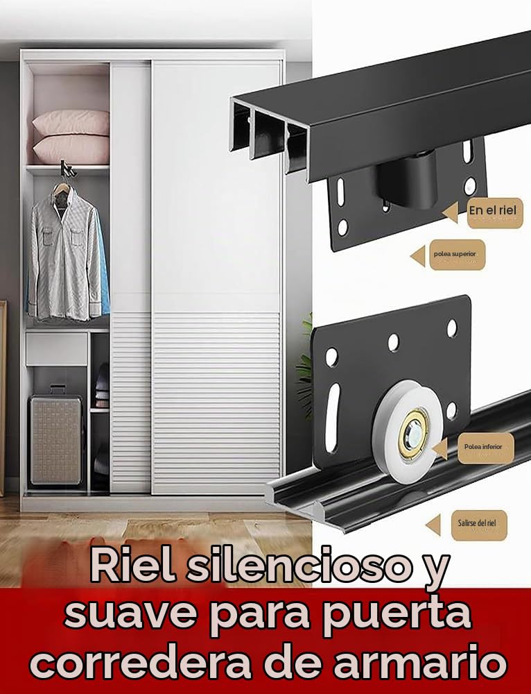 Kit de riel para puerta corredera, juego de rieles de madera para puertas correderas, sistema completo de puerta corredera de armario