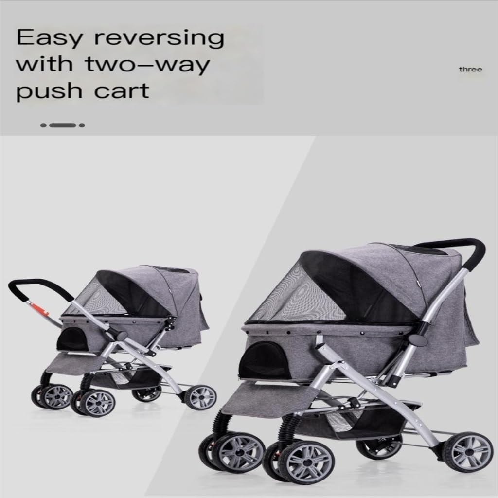 Pet Strollers Pet Stroller, Dog Stroller, Cat Stroller, One-Click Folding, Quick Installation, Two-Way Pet Stroller Pet Stroller Medium(Brown)