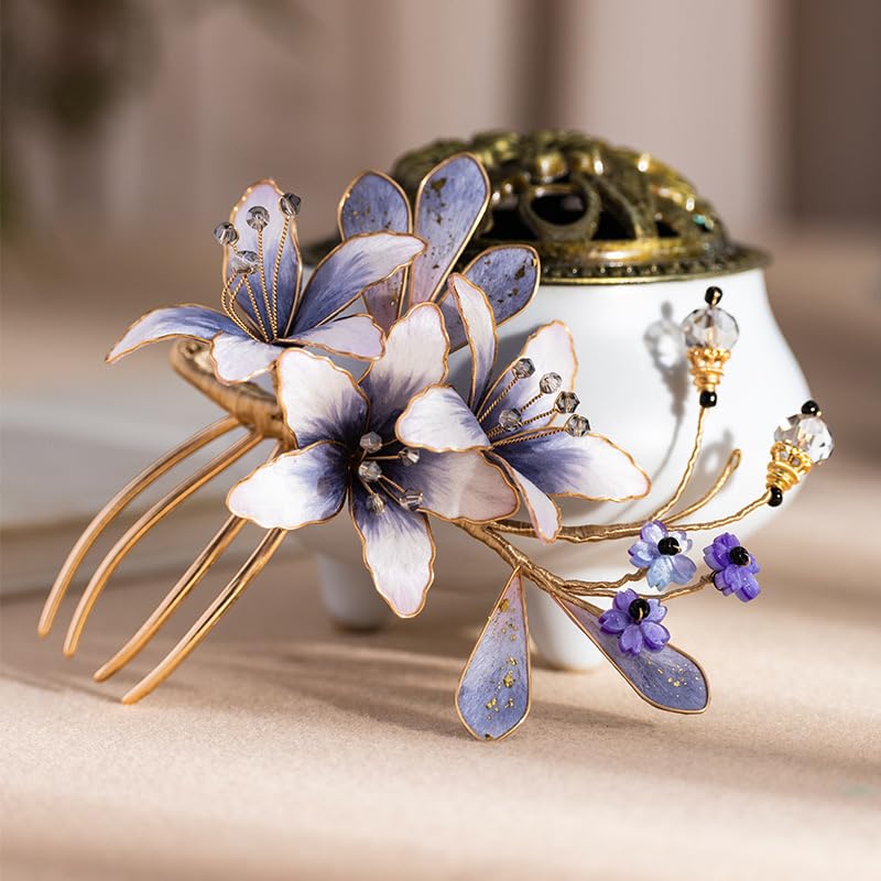 China's Intangible Cultural Heritage Velvet Flower Hair Comb Handmade Velvet Hair Comb for Women Silk Hair Comb Noble And Elegant Headwear Side Comb Suitable For Any Occasion