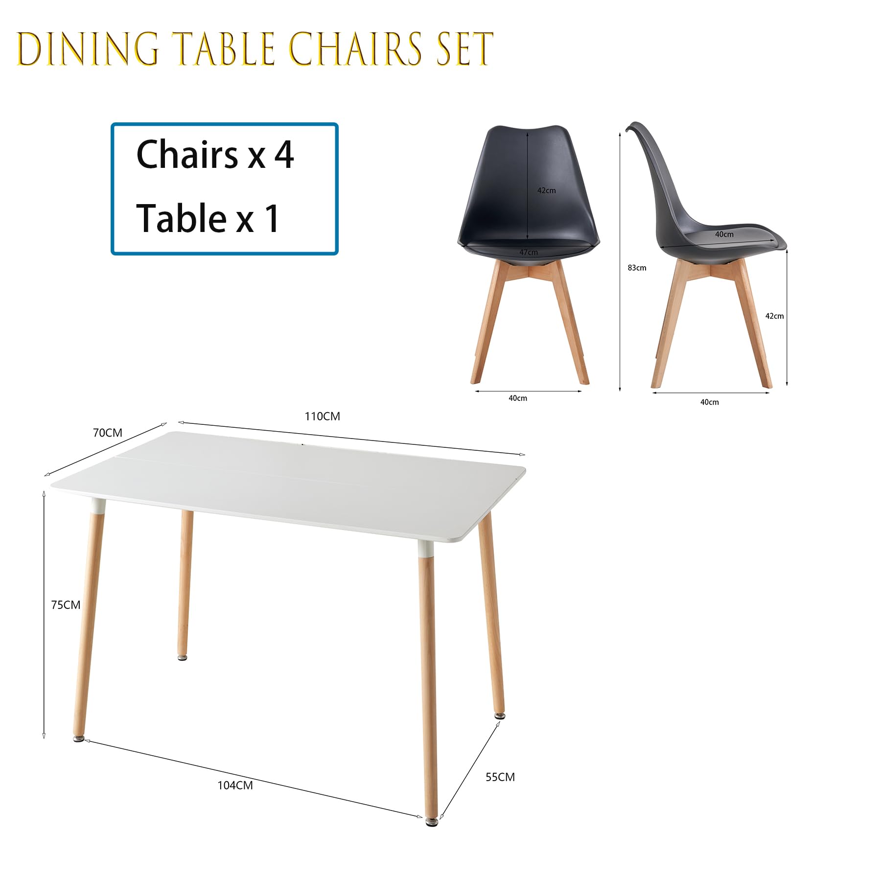GrandCA HOME Tavolo da Pranzo Moderno e 6 Sedie da Pranzo, Tavolo da Cucina Rettangolare con Struttura di Giunzione (6 Sedie Nero+1 Tavolo)