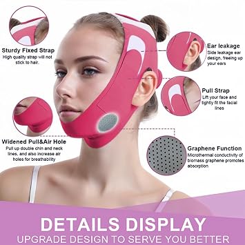 ROWMATE Graphene V-Line Mask Chin Up Mask V Shaped Face Mask Chin strap for sleeping,Jawline Shaper,red,Medium