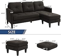 Vista 2 de LEISU Sofá modular convertible, sofá en forma de L, moderno juego de sofá con diván reversible para sala de estar pequeña y apartamento (negro mate)
