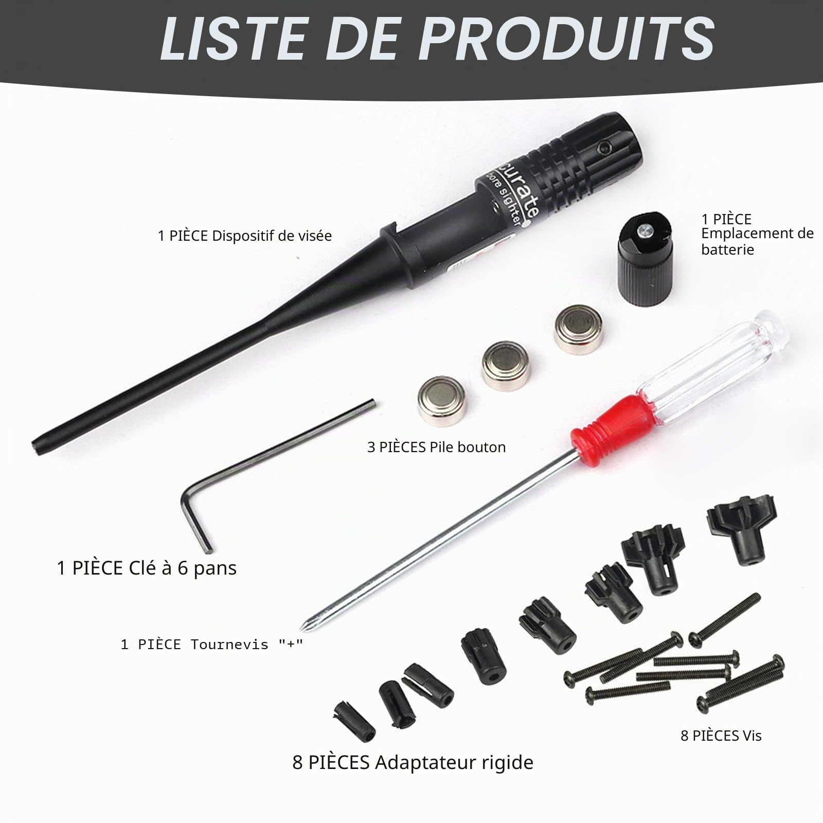 Bore Sighter, Kit Professionnel De Visée D'alésage, Compatible Calibres .22 À .50 Viseur À Alésage Rouge, Alliage D'aluminium Brossé Noir, Kit De Réglage De La Visée Pour L'Étalonnage Horizontal