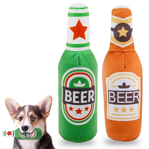 Adiwo Quietschendes Hundespielzeug, 2 Stücke Weiches Bierflaschen Plüsch Hundespielzeug Quietschspielzeug Kauspielzeug Quietschendes Hundespielzeug Gegen Langeweile für Kleine Mittlere Große Hunde