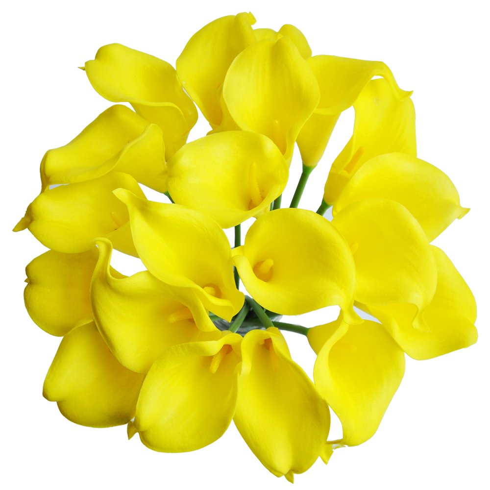 cn-Knight Artificial Flower 24pcs 14'' Calla Lily Faux PU Flower Real-Touch Arum Lily for Wedding Bridal Bouquet Bridesmaid Home Décor Office Baby Shower Centerpiece Reception Prop(Yellow)