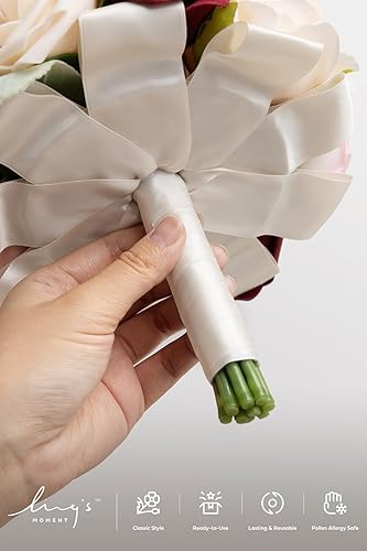 Miniatura 4 de Ling's moment Ramo de boda de flores artificiales de 7 pulgadas de color naranja quemado para damas de honor, juego de 4, ramos para novia, flores