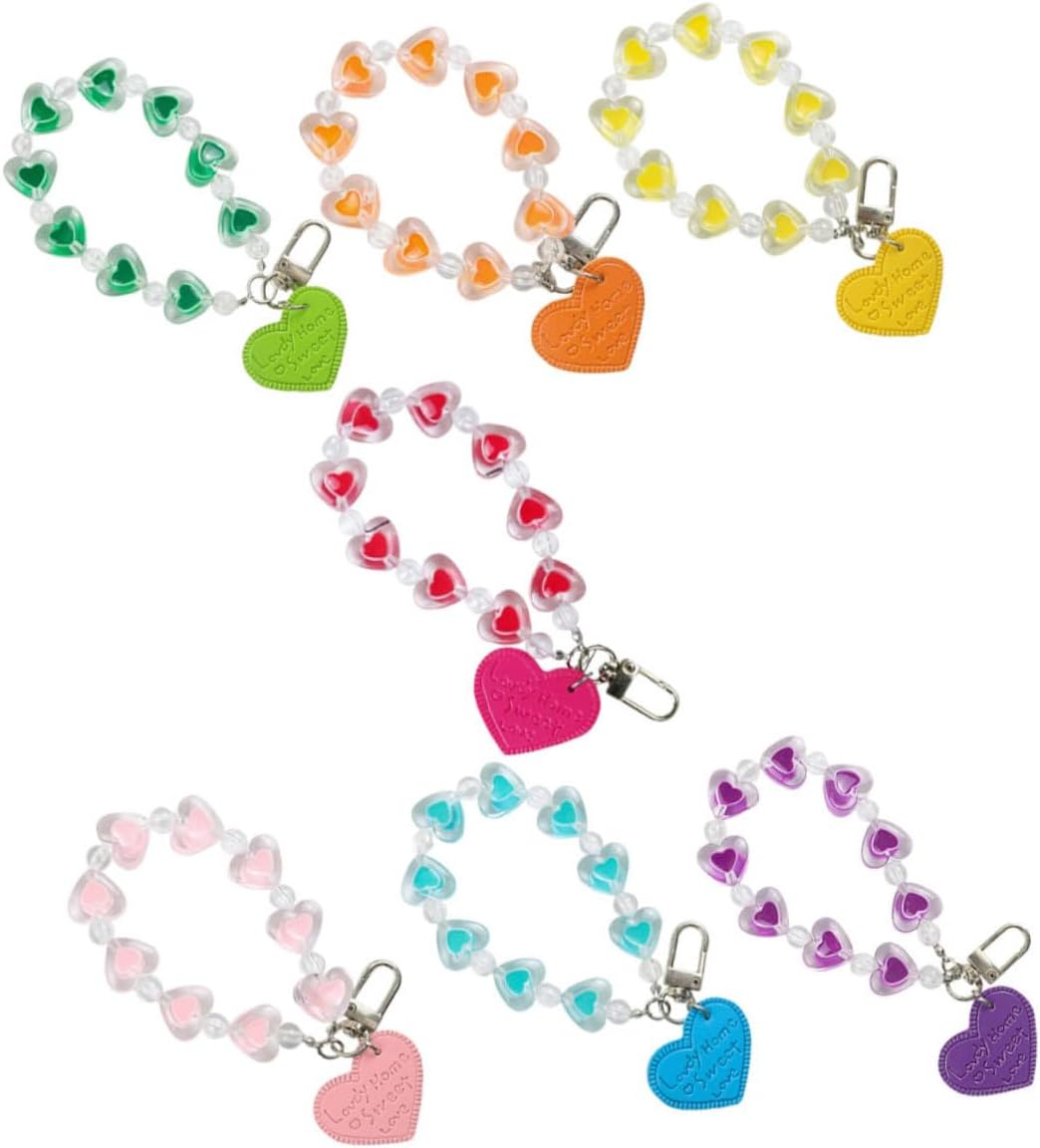 Ipetboom 7pcs Heart Shaped Phone Charm Keychain, Plastic Metal