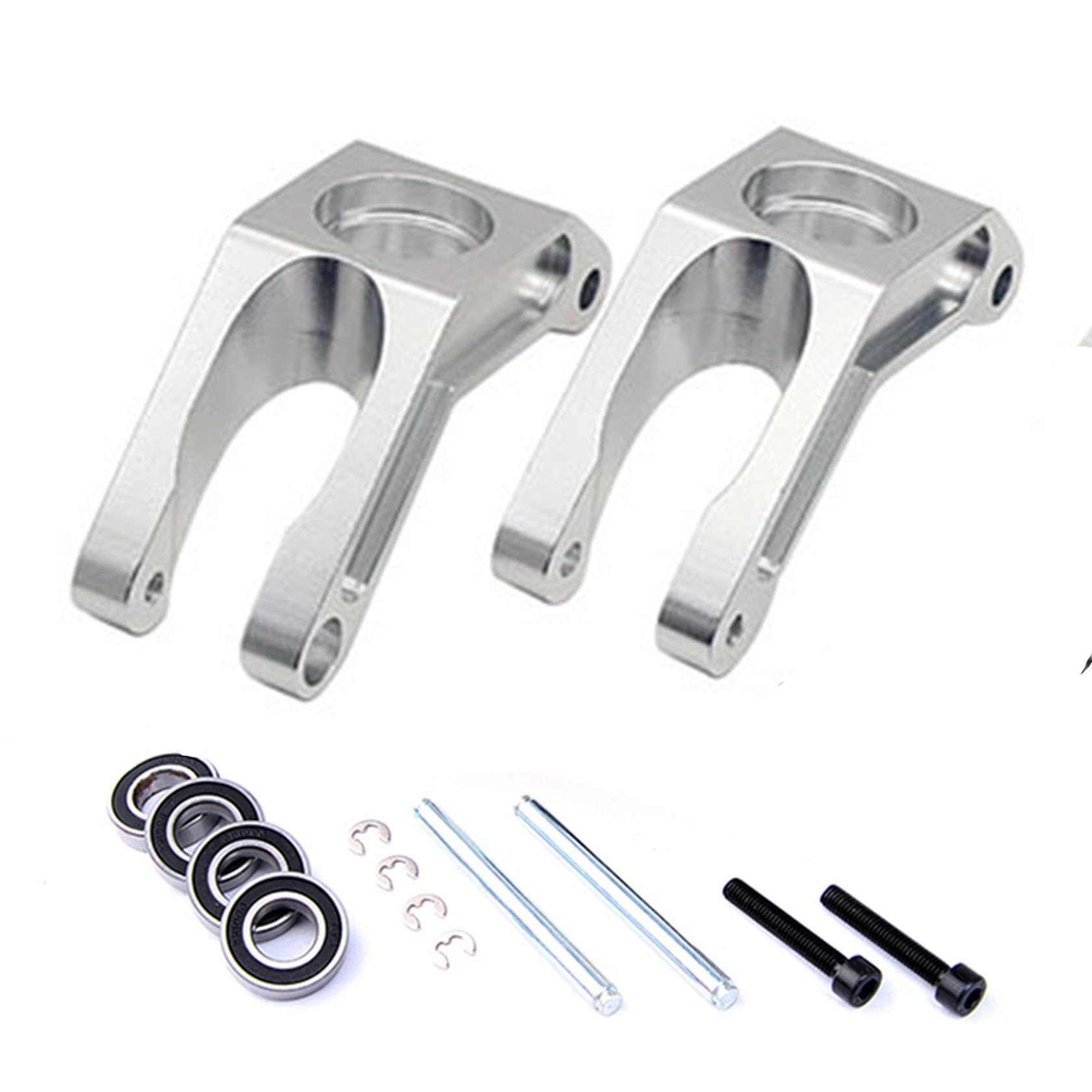 FLMLF Alloy CNC Rear Wheel Hub Carrier Set for 1/5 HPI ROFUN BAHA ROVAN KM Baja 5B 5T 5SC Rc Car Parts (Silver)