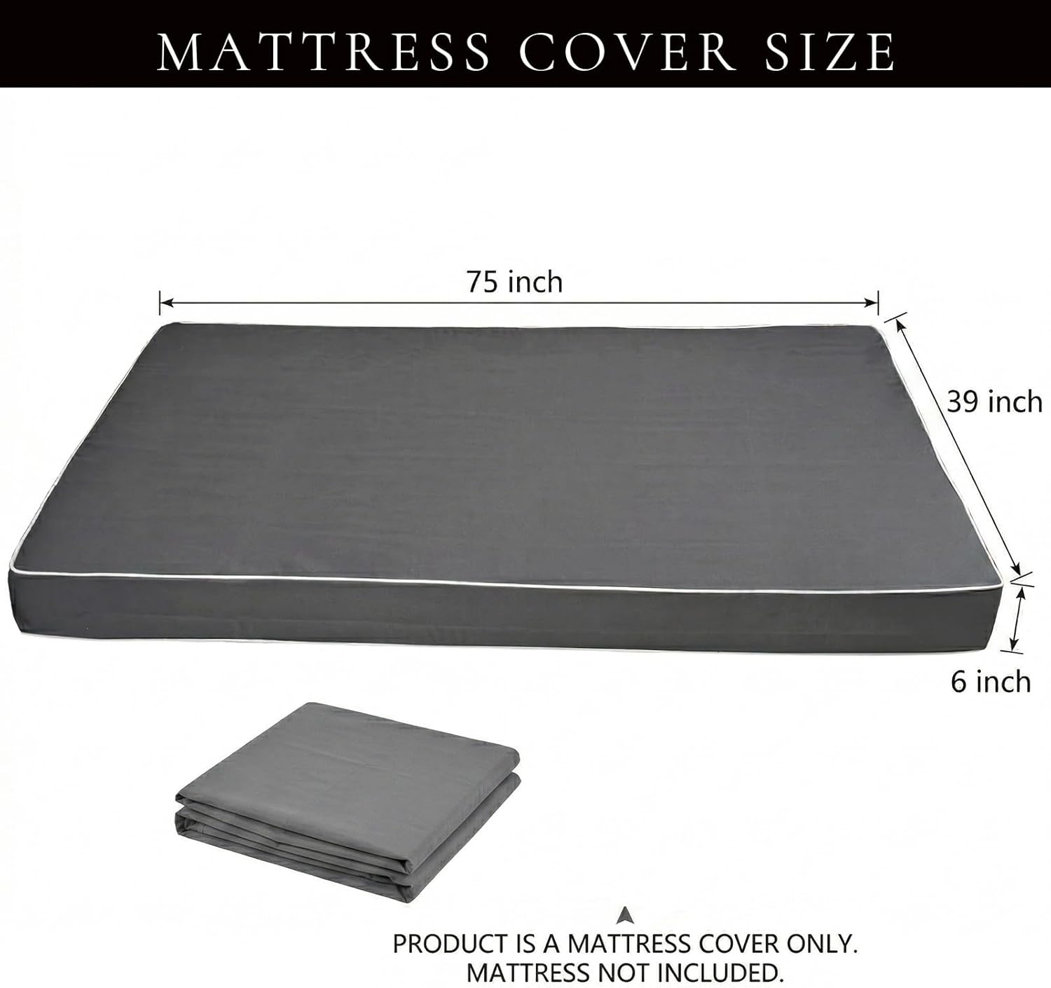 Outdoor Porch Daybed Swing Bed Mattress Cover, White Trim 6" Twin Size Fitted Sheet Slipcover with Zipper (Only Cover) (White, 75x39x6in)