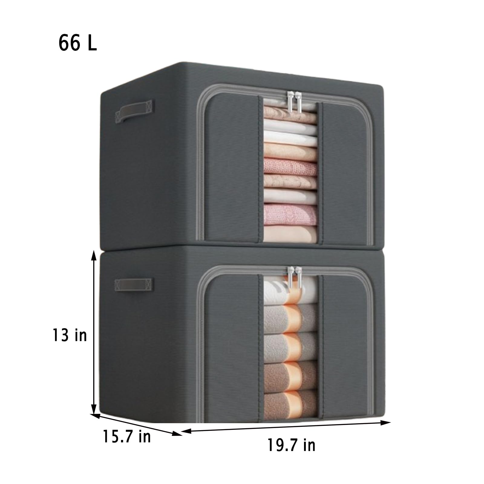 Aufbewahrungsbox mit großem Fassungsvermögen, faltbare Kleiderbox mit verbreitertem Griff, feuchtigkeitsbeständig und staubdicht, geeignet für Steppdecken, Decken, Bettwäsche (Einzelfenster Khaki, 66L