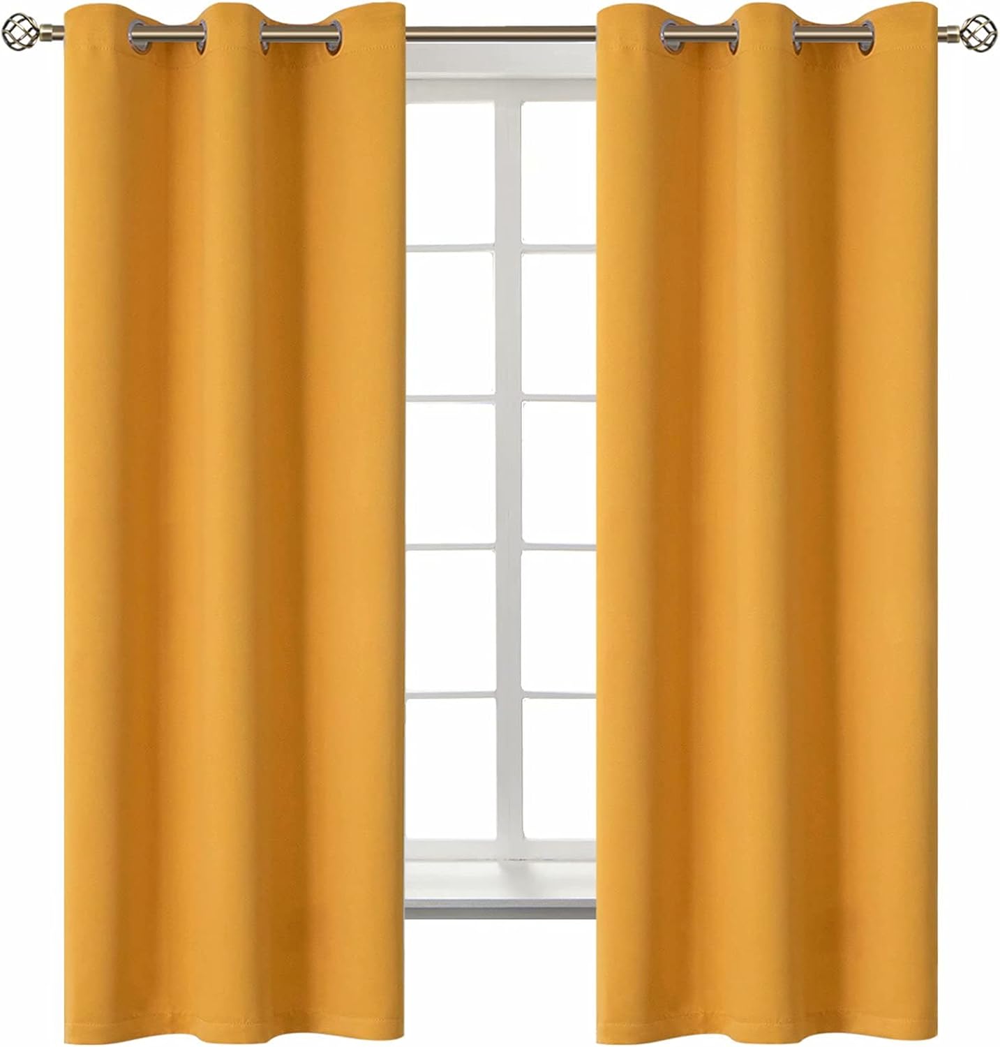 BGment Room Darkening Curtains 63 Inches Long - Grommet Thermal Insulated Drapes Window Treatment Curtains for Bedroom, 2 Panels, 42 x 63 Inch, Mustard Yellow