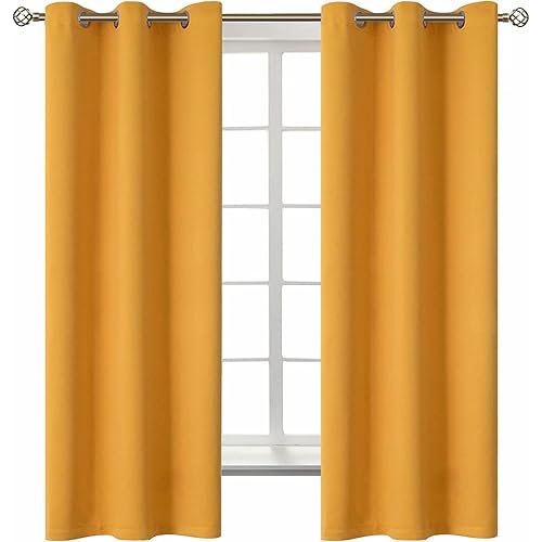 BGment Blackout Curtains for Kids Bedroom - Grommet Thermal Insulated Room Darkening Curtains for Nursery, Set of 2 Panels (42 x 63 Inch, Mustard Yellow)