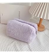 REFRASE LIFE Cute Pencil Case, Furry Pencil Pouch, Small Plush Makeup Bag in Macaron Colors, Cosm...
