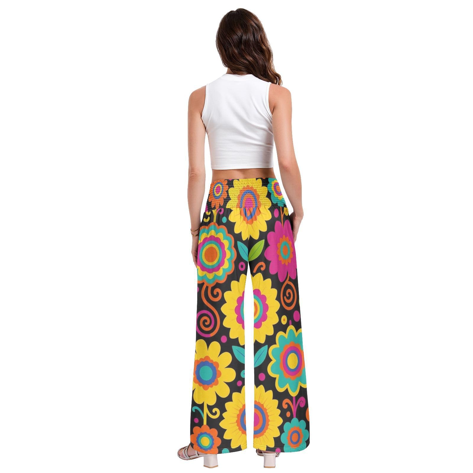 Retro Groovy Floral - Pantalones largos casuales para mujer, ligeros, elásticos, casuales