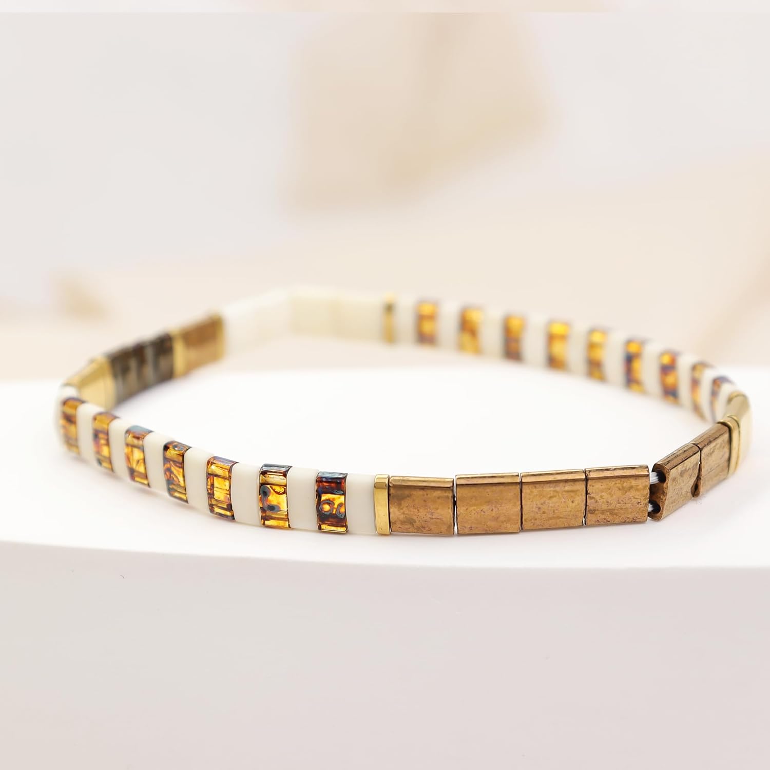 Tila Flat Beaded Stretch Bracelets for Women, Unique Stackable Colorful Square Beads Miyuk Link Bracelet Beach Summer Trendy Jewelry Gift - Image 6