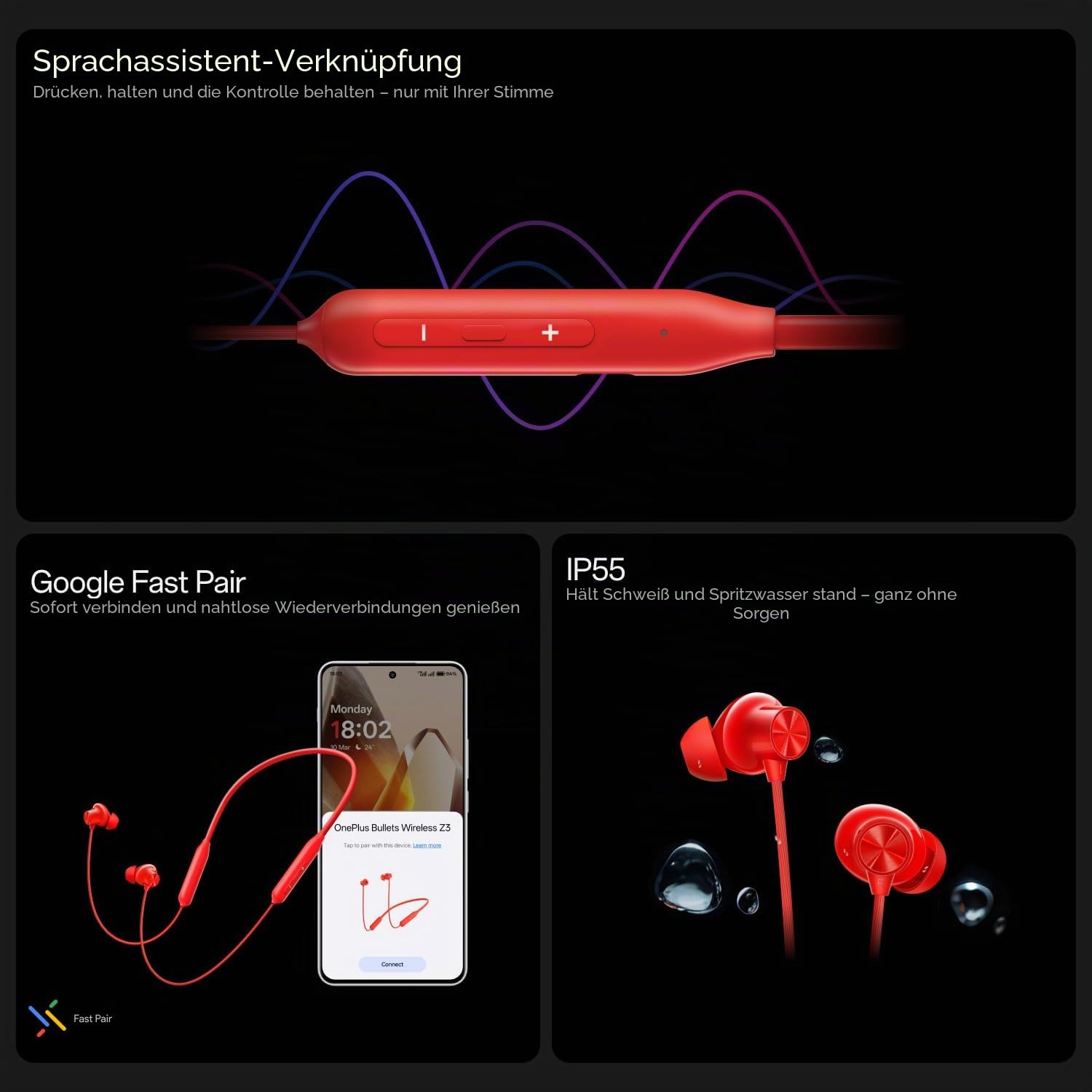 One Plus Bullets Wireless Z3 Bluetooth-Kopfhörer, 12,4 mm Treiber, 36 Stunden Akkulaufzeit, Space Audio
