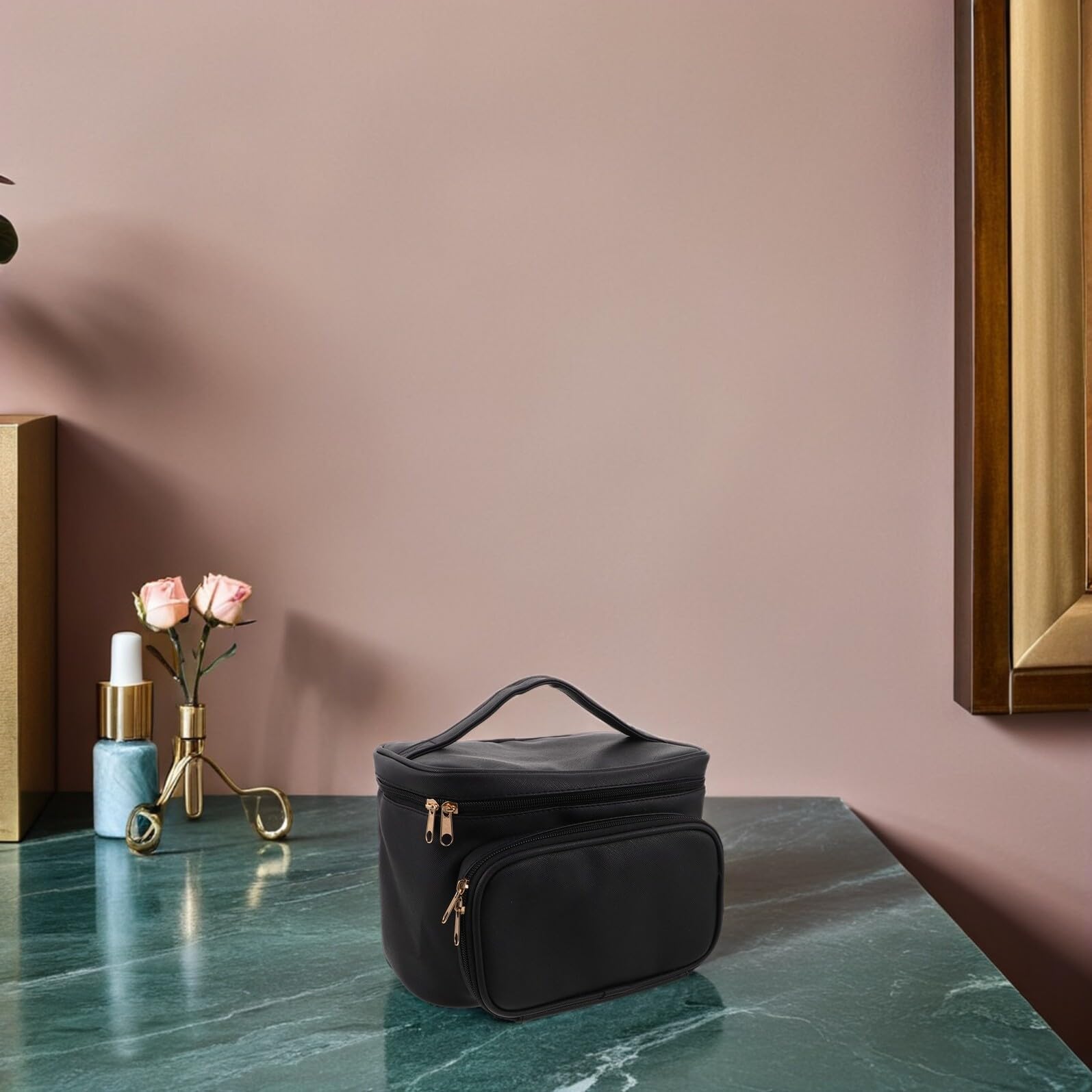 Borsa Trucco da Viaggio in PU Grande Capacità con Divisori e Zip Organizer Portatile per Cosmetici e Prodotti da Toilette per Donna Leggera e Resistente per Viaggi e Avventure all