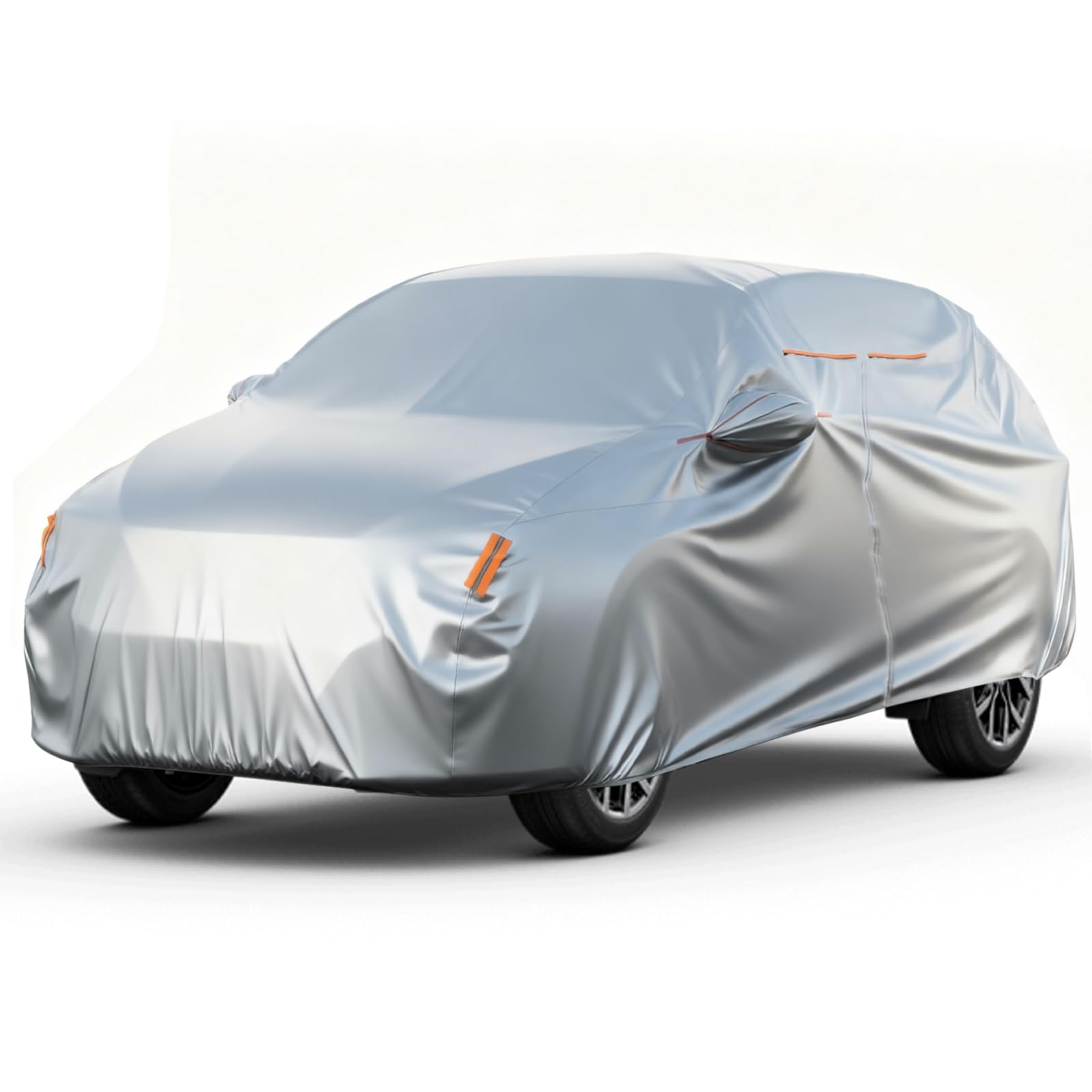 Favoto Bâche de Voiture Imperméable 210D Oxford - Housse Auto Anti-UV Résistante au Vent Respirante avec Fermeture Éclair Latérale et Bandes Réfléchissantes pour SUV 450-475cm