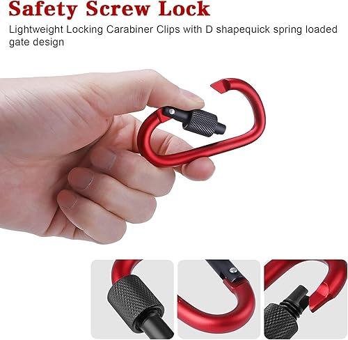 Vista 41 de Clips de mosquetón con puerta de tornillo, paquete de 10 mosquetones de aluminio de 3 pulgadas en forma de D, clip para llavero, hebilla de gancho