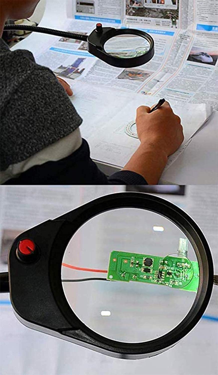 Lámpara de Abrazadera de Lupa 3X 10X con 26 Luces LED, Brazo Giratorio Ajustable Regulable, Mesa de luz de Utilidad, Lupa iluminada para Lectura, Manualidades, reparación, Lupa, Blanco Safehappy