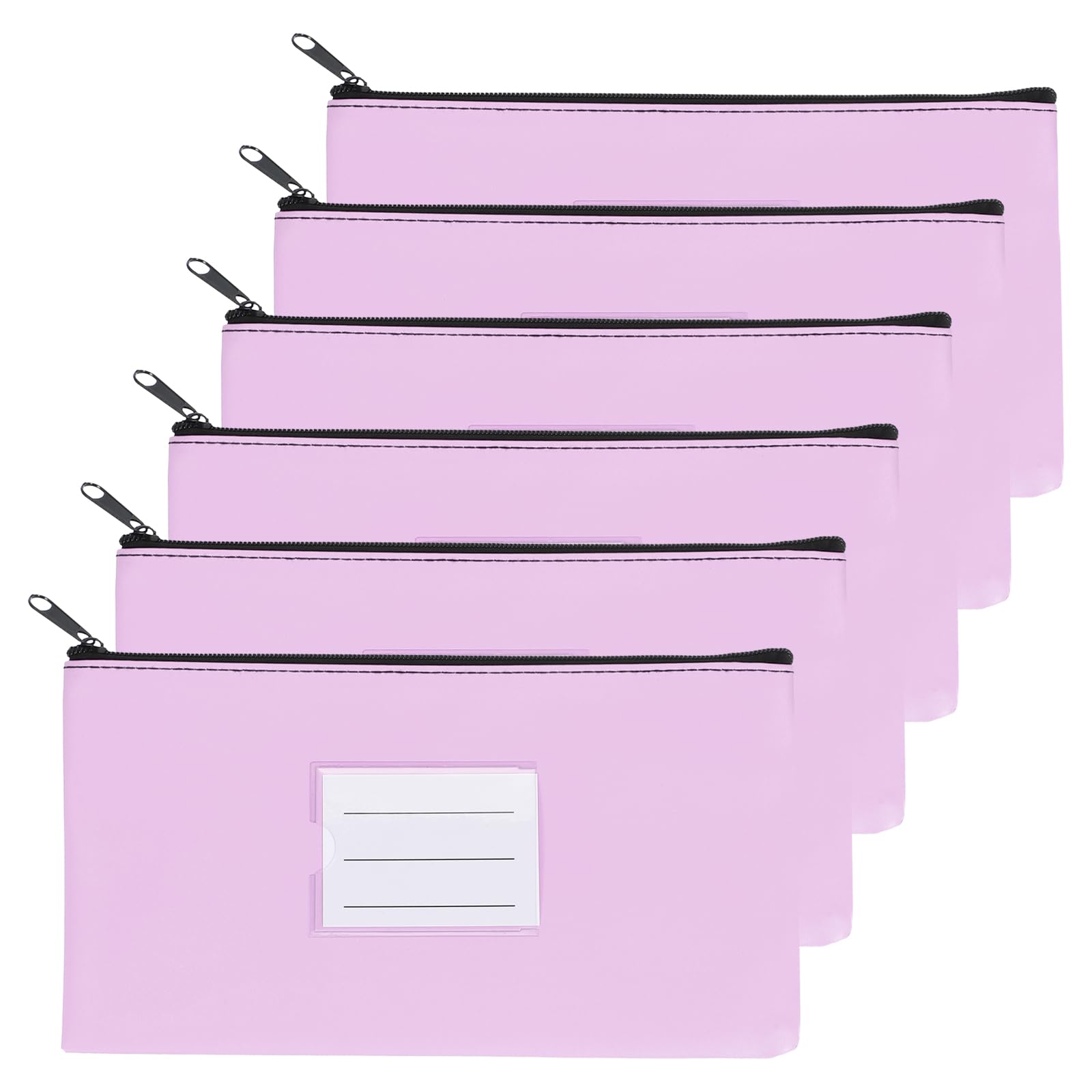 PATIKIL 11x6" Money Bank Deposit Bag with Zipper, 6 Pcs Leatherette Coin Check Wallet Pen Pouch Bag with Clear Window for Office Travel, Light Purple