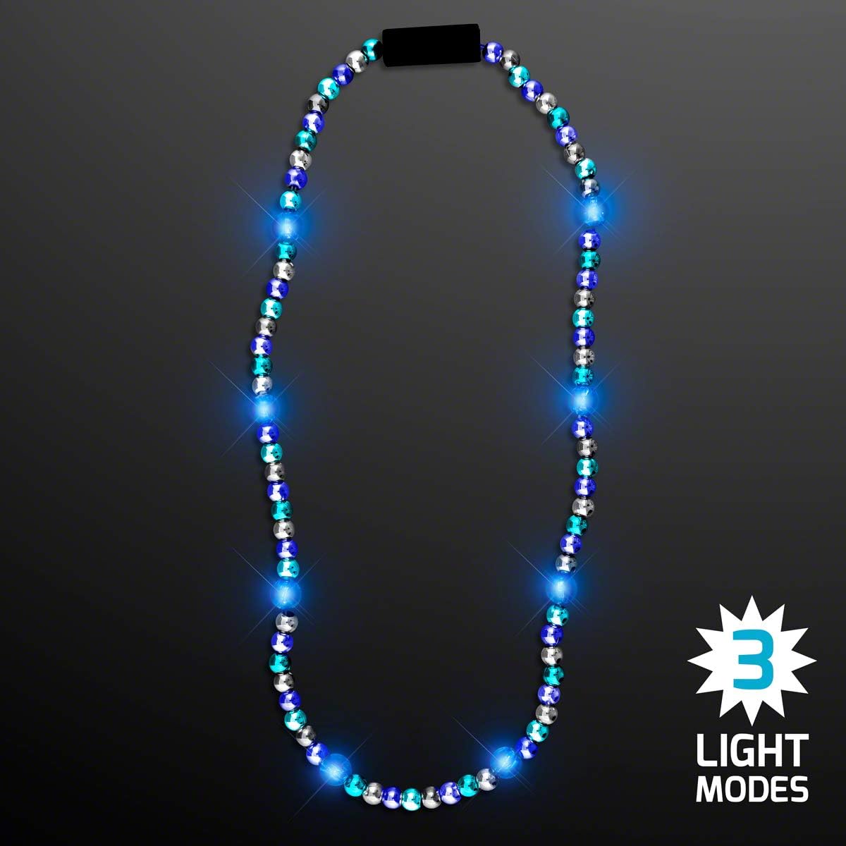 FlashingBlinkyLights Blue & Silver Light Up Beaded Necklace (Set of 12)