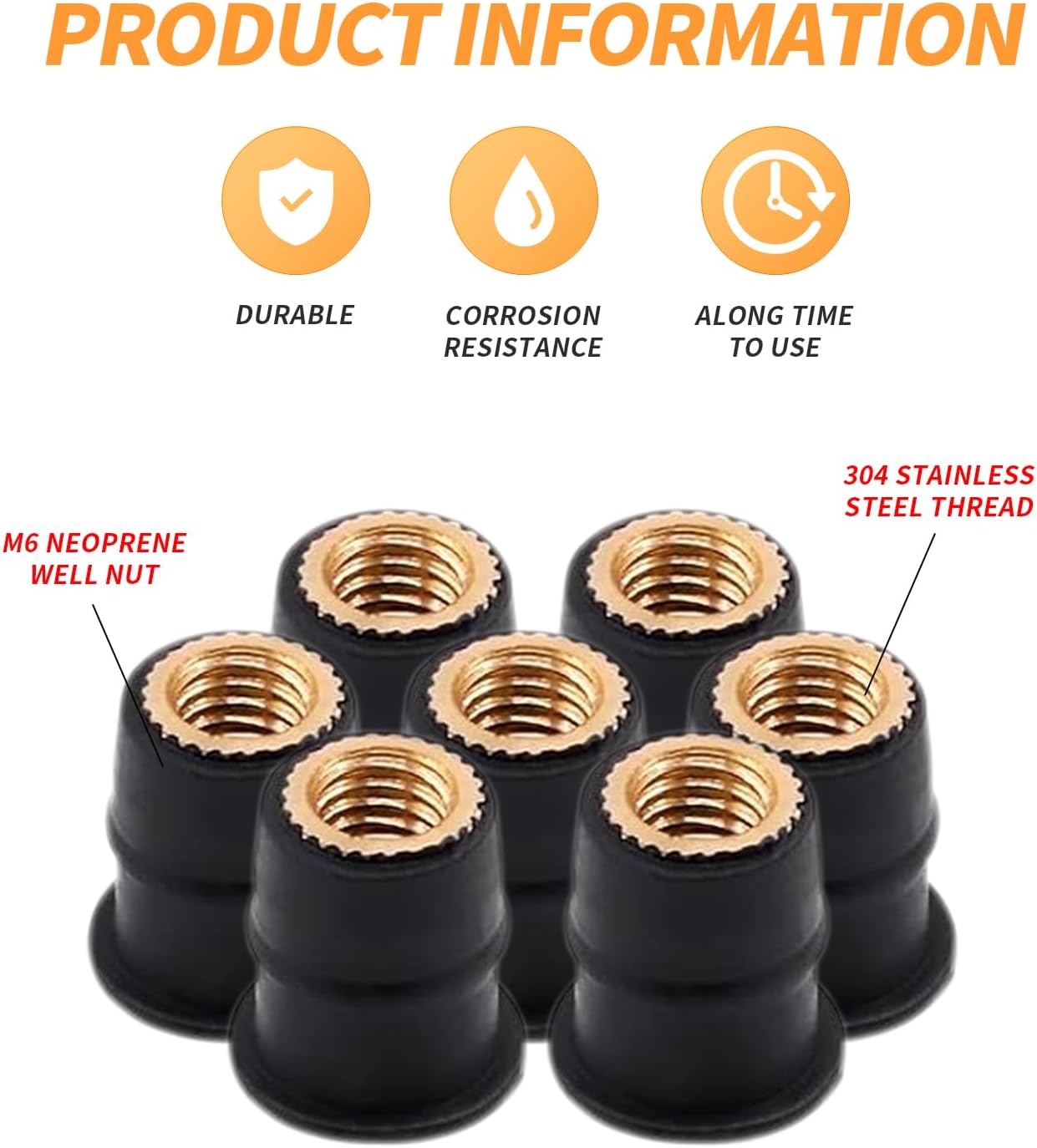 20PCS M6 Rubber Well Nuts, Universal Fairing Fasteners Windshield Motorcycle Accessories Screws Compatible with Canoe, Boat, Kayak